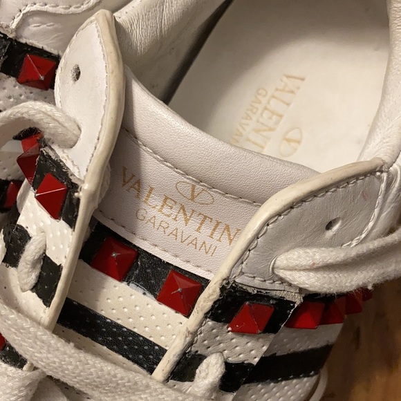 VALENTINO sz 37 Garavini Rock stud AS IS perforated customized white sneakers - Picture 3 of 10